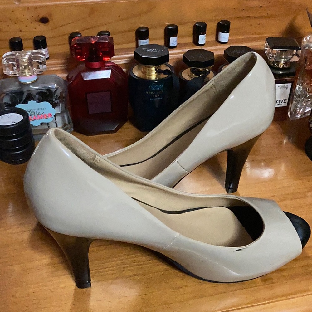 Lane Bryant nude patent platform pumps